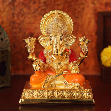 Dagdushet Ganesha Idol Gold – 5 Inches Spiritual Statue for Home Decor and Pooja