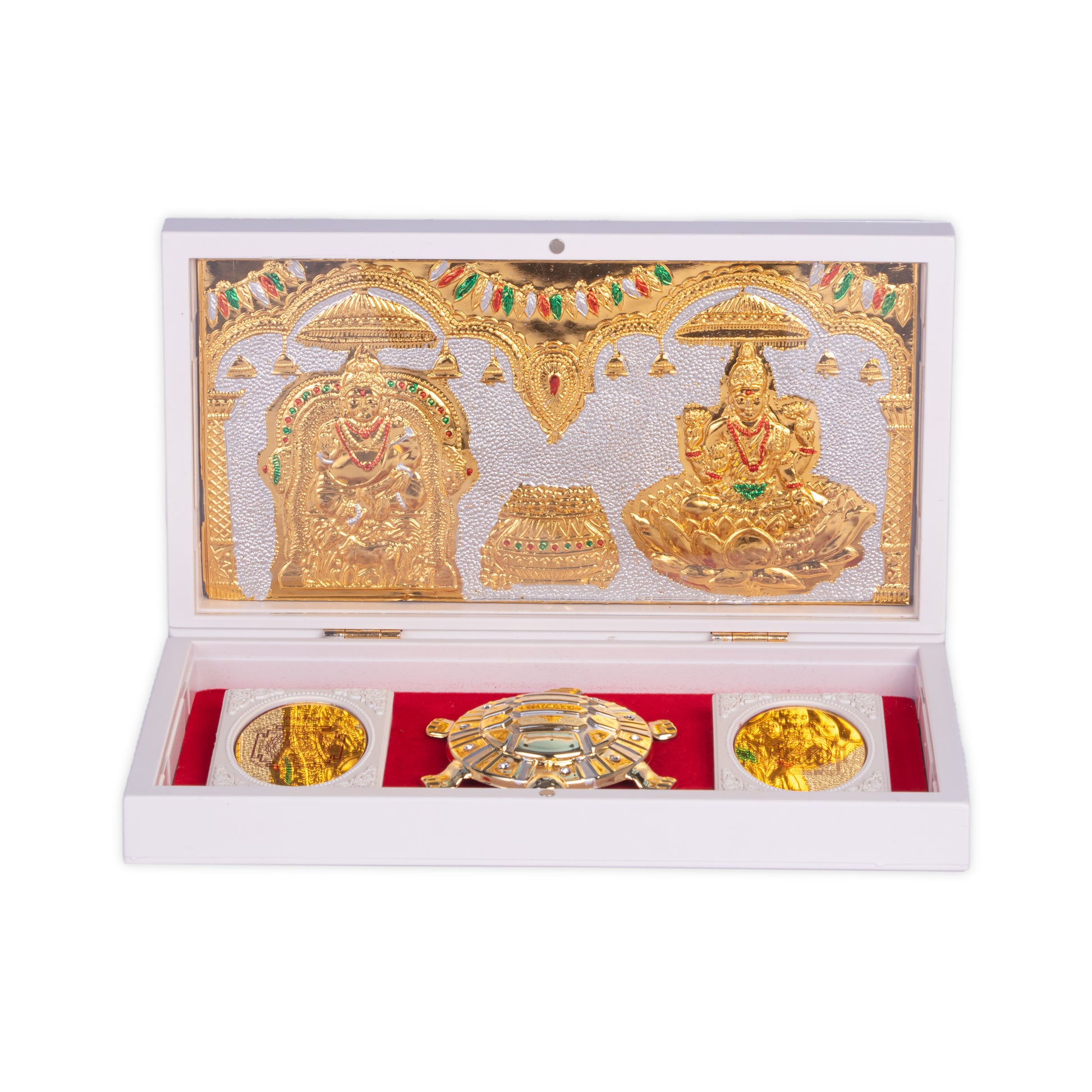 Laxmi Kuber Charan Paduka in white pocket temple Box