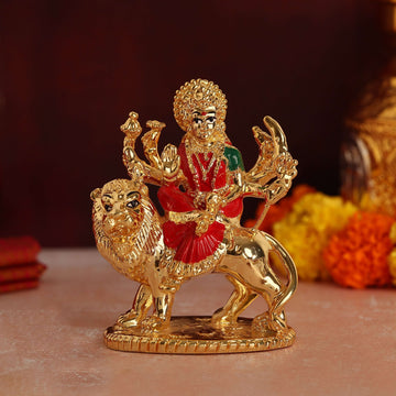 Place this beautiful Gold Plated Goddess Maa Durga Sherawali MATA idol on your car dashboard for divine protection and blessings during your journeys, or display it in your home mandir/puja room or office for spiritual upliftment and positive energy, or gift it to loved ones on auspicious occasions like housewarmings or festivals