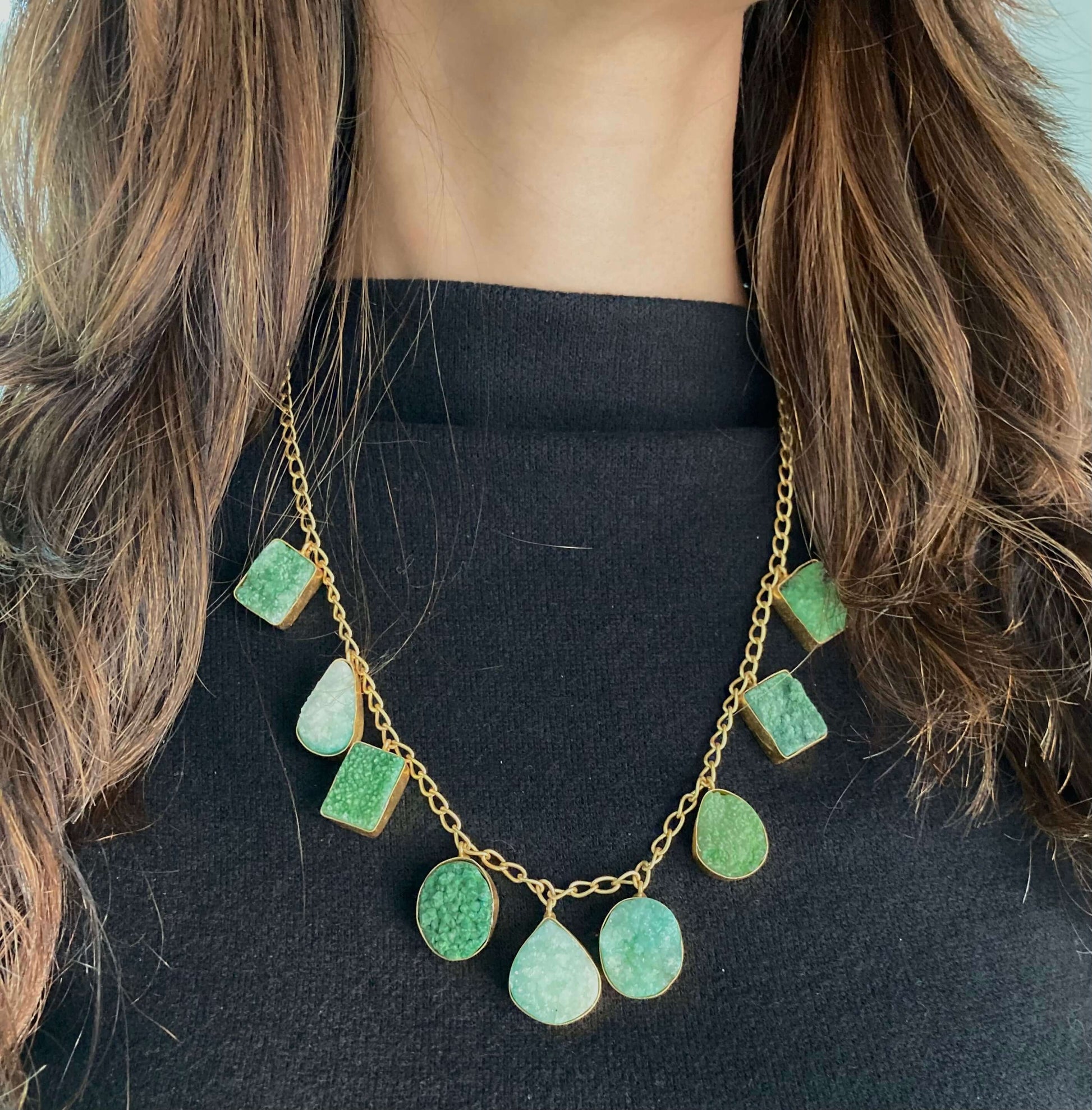 9 Stone green chain necklace