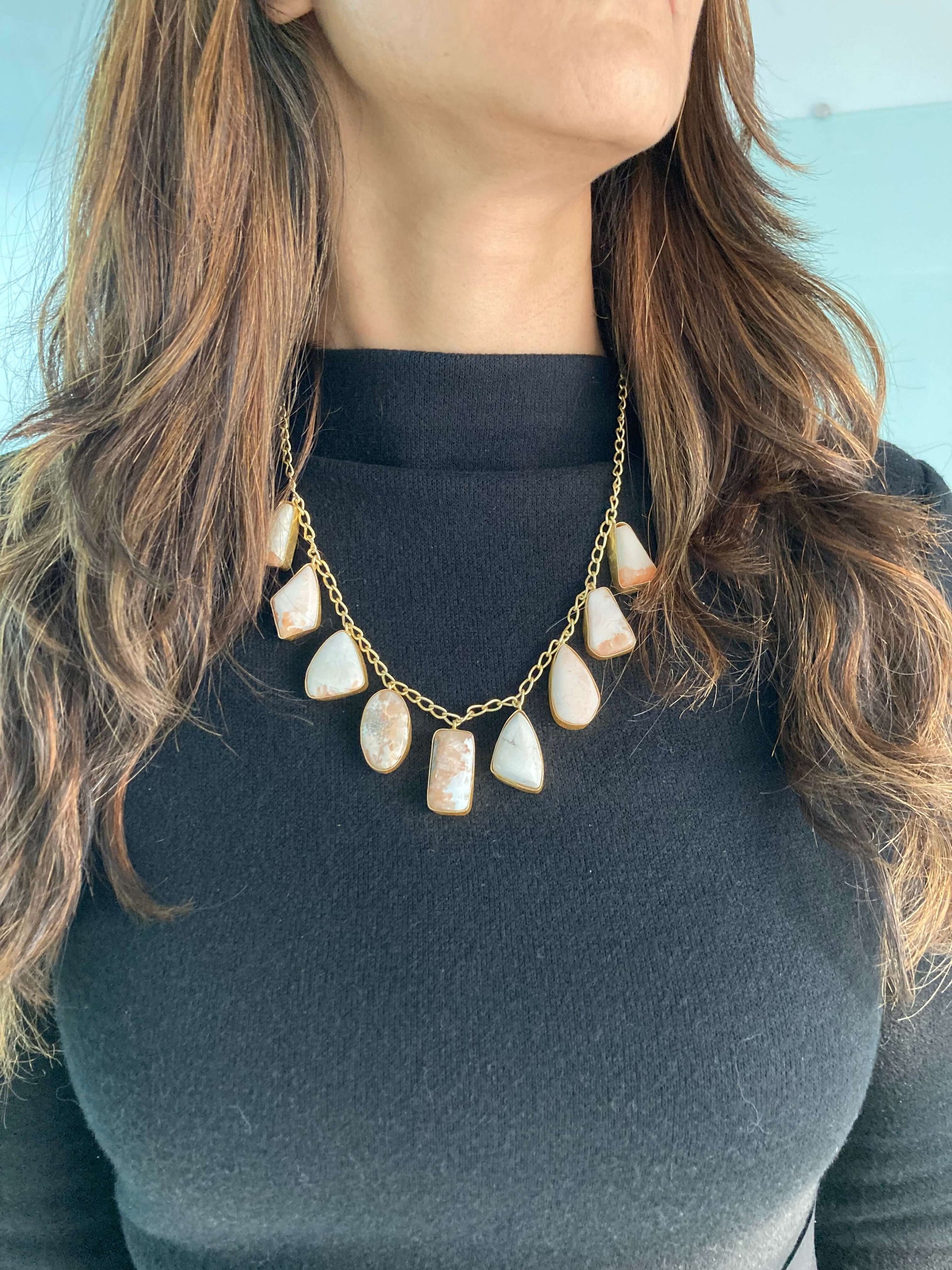 9 Stone white chain necklace