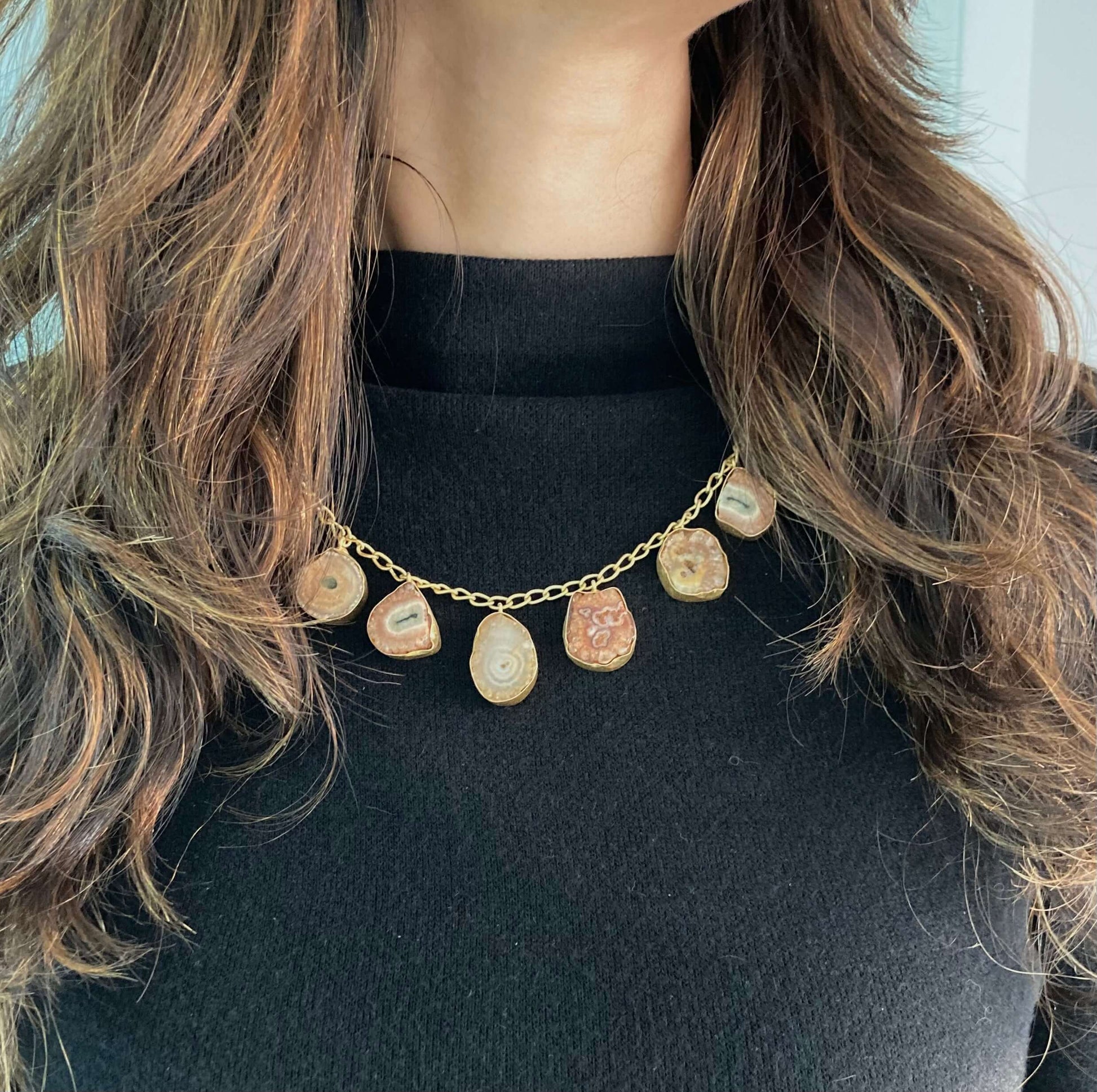 9 Stone light brown chain necklace