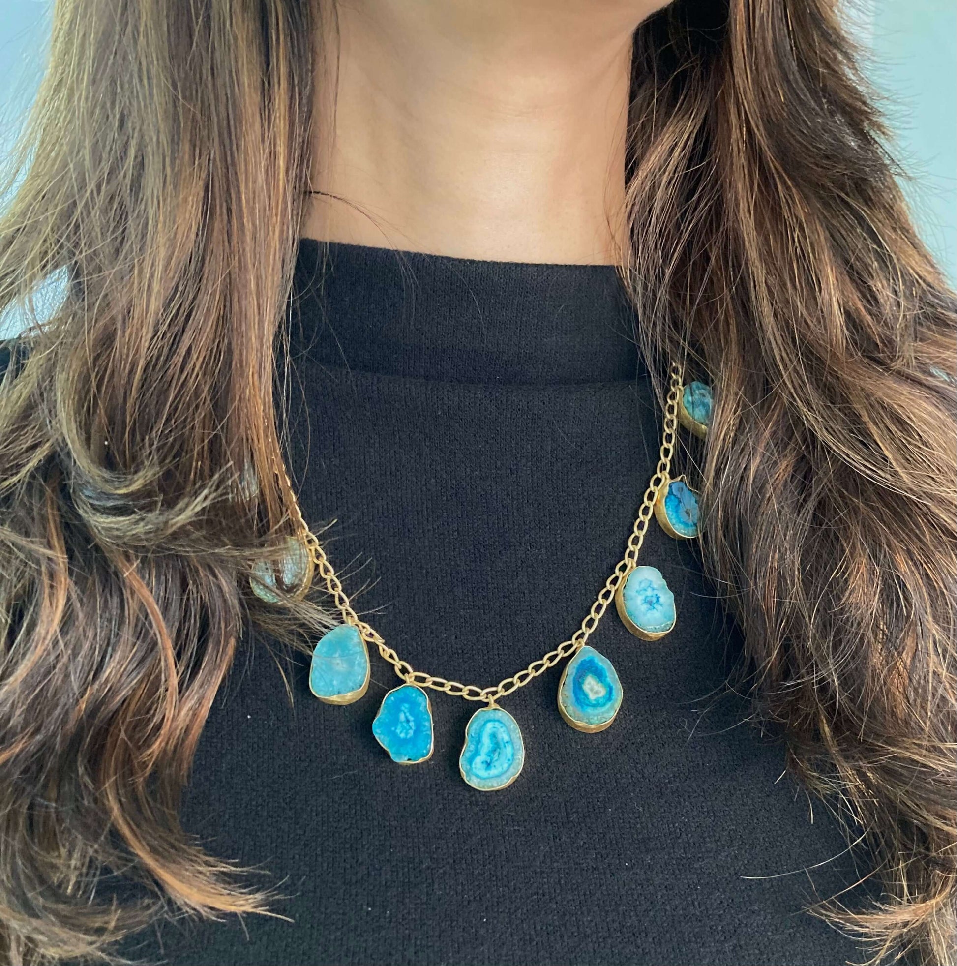 9 Stone sky blue chain necklace