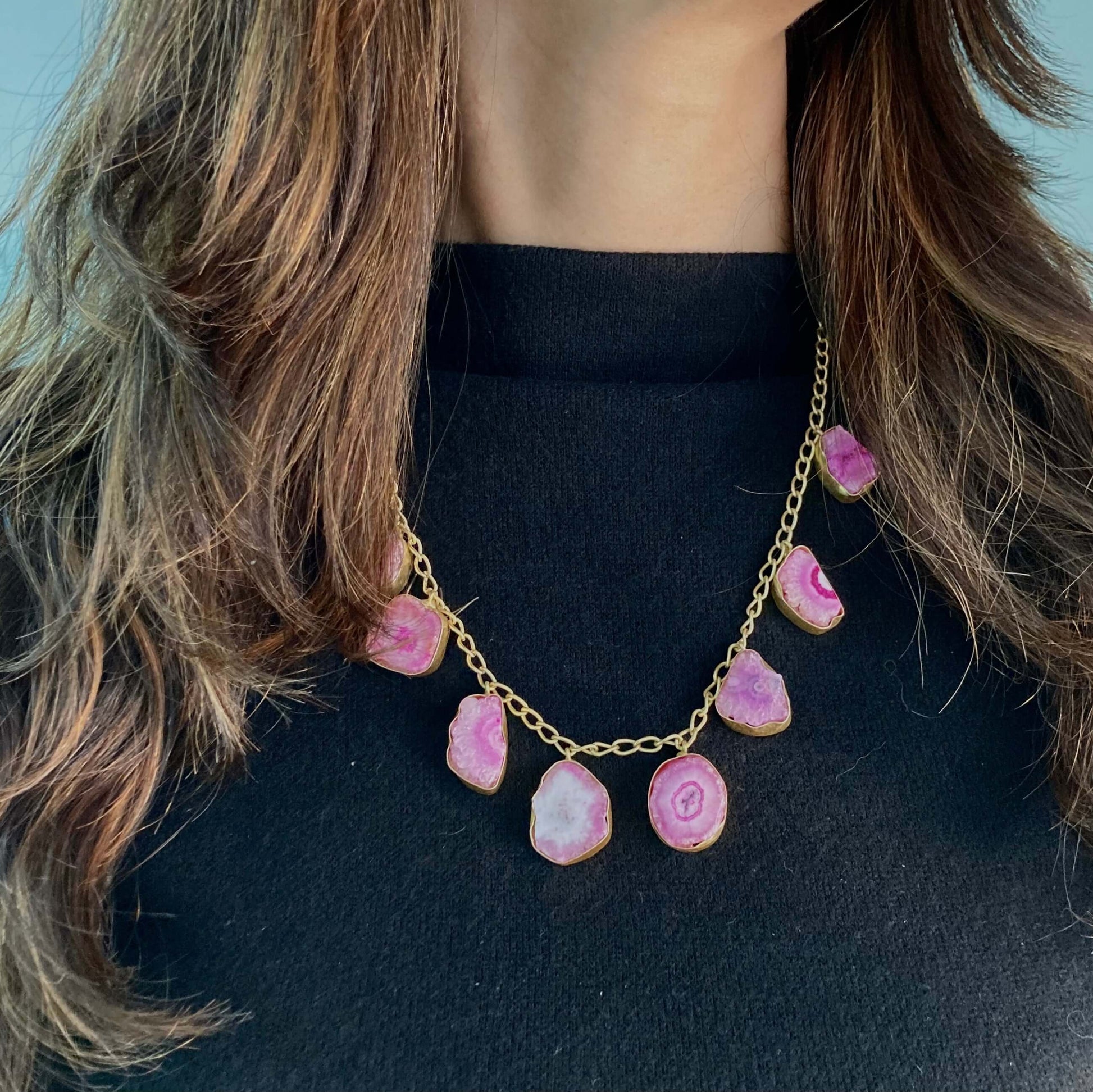 9 Stone pink chain necklace