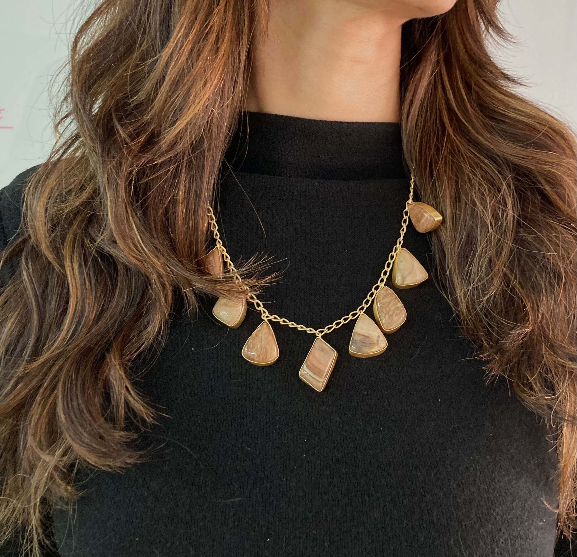 9 Stone brown chain necklace