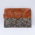 Hand Held Leather with block print laptop sleeve Dark Blue on the white BackGround