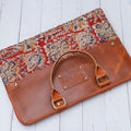 Hand Held Leather with block print laptop sleeve bag