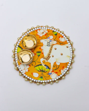 Pichwai Roli Chawal Platter with traditional design