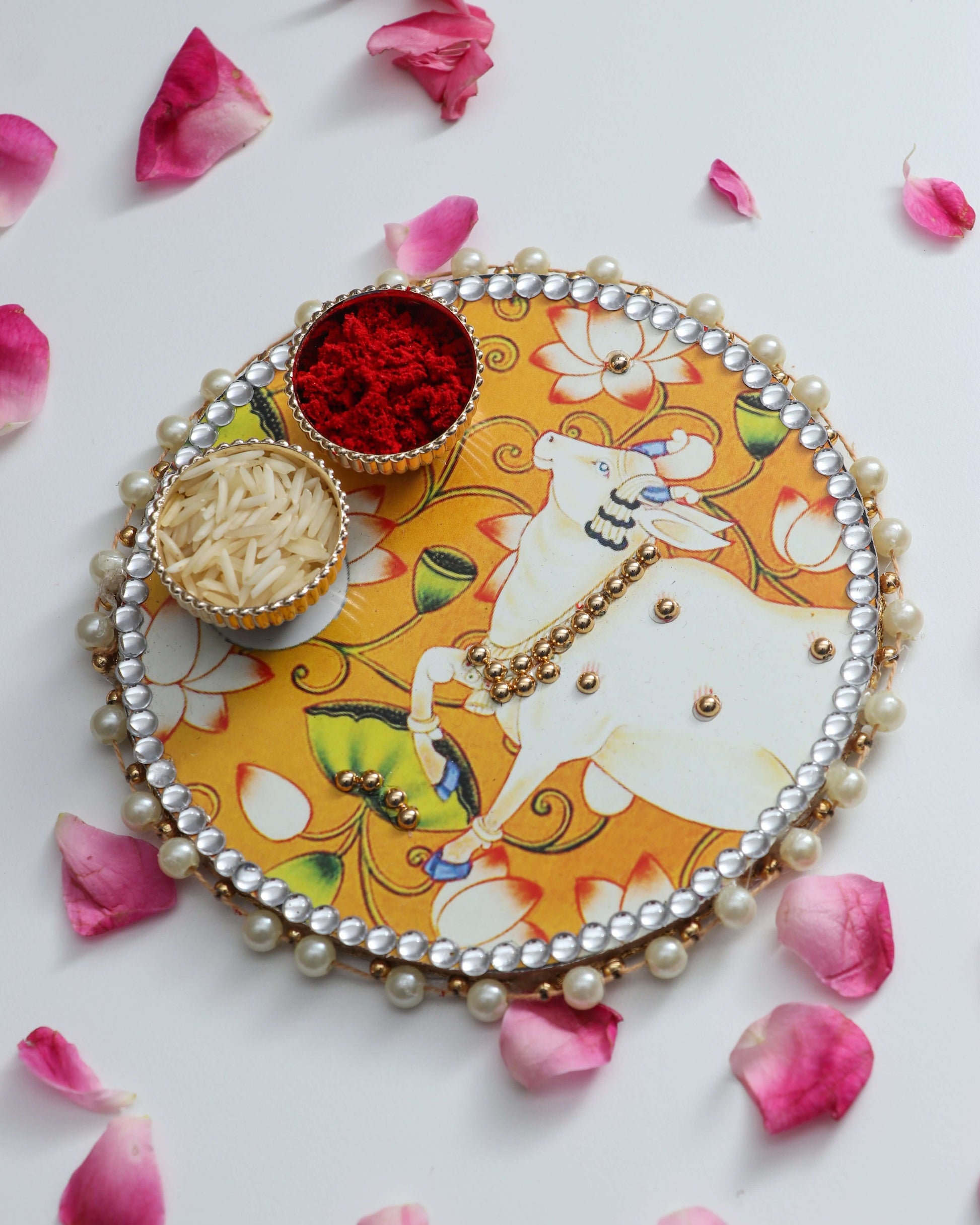 Pichwai Roli Chawal Platter with traditional design