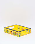 Yellow Handmade Handpainted Wooden Tray with artistic design