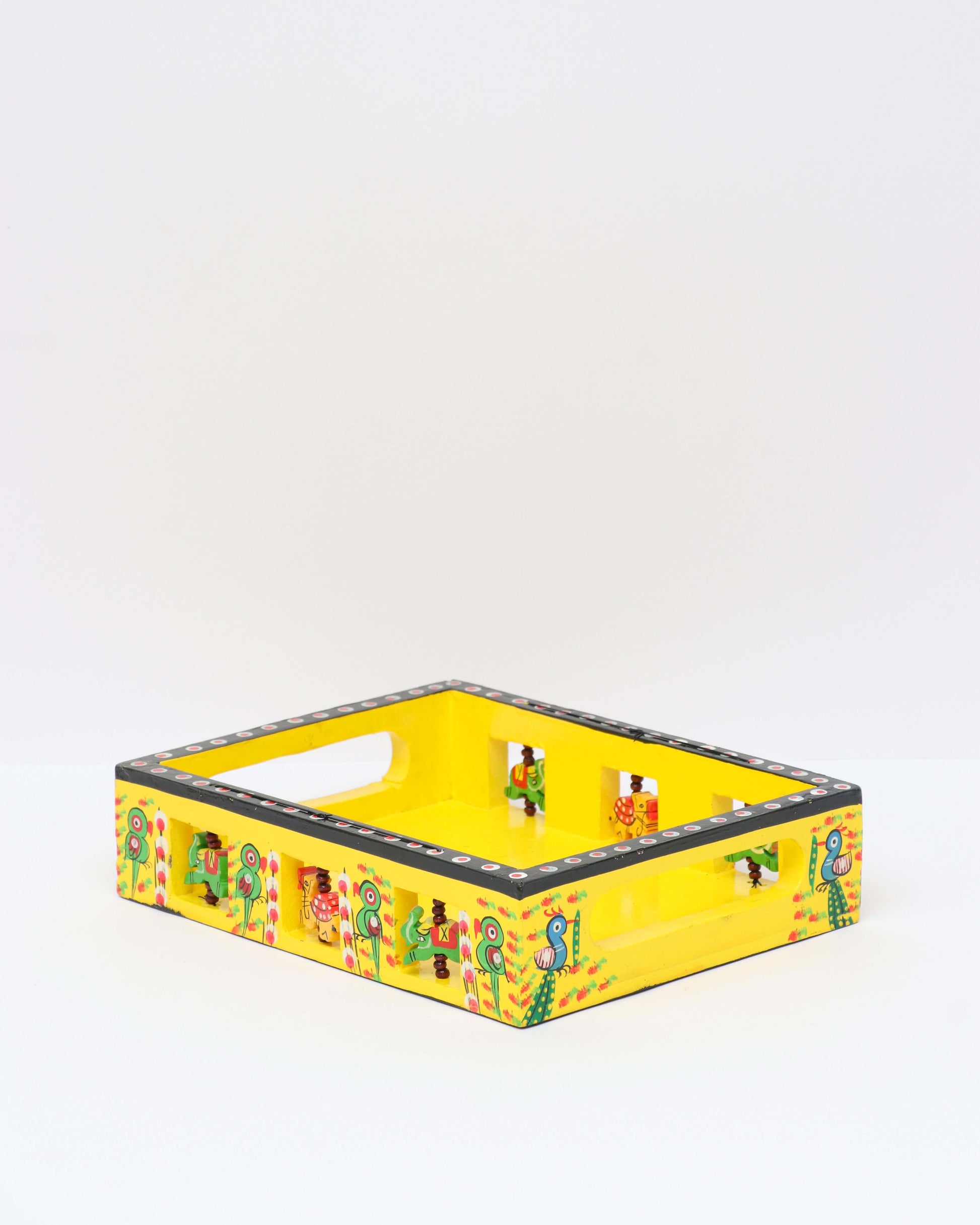 Yellow Handmade Handpainted Wooden Tray with artistic design