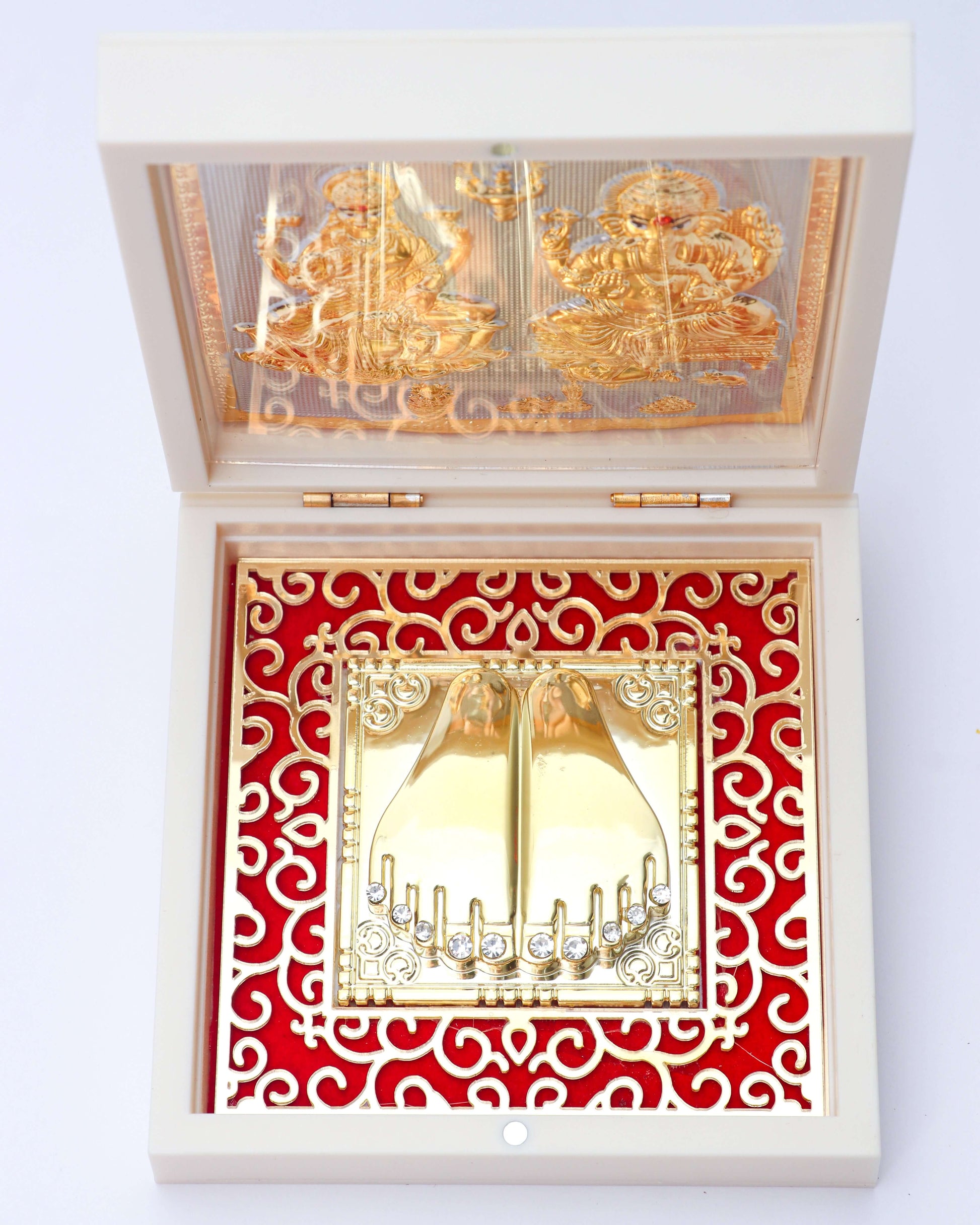 Golden Lakshmi Ganesha Charan Paduka for Pooja and Gifting