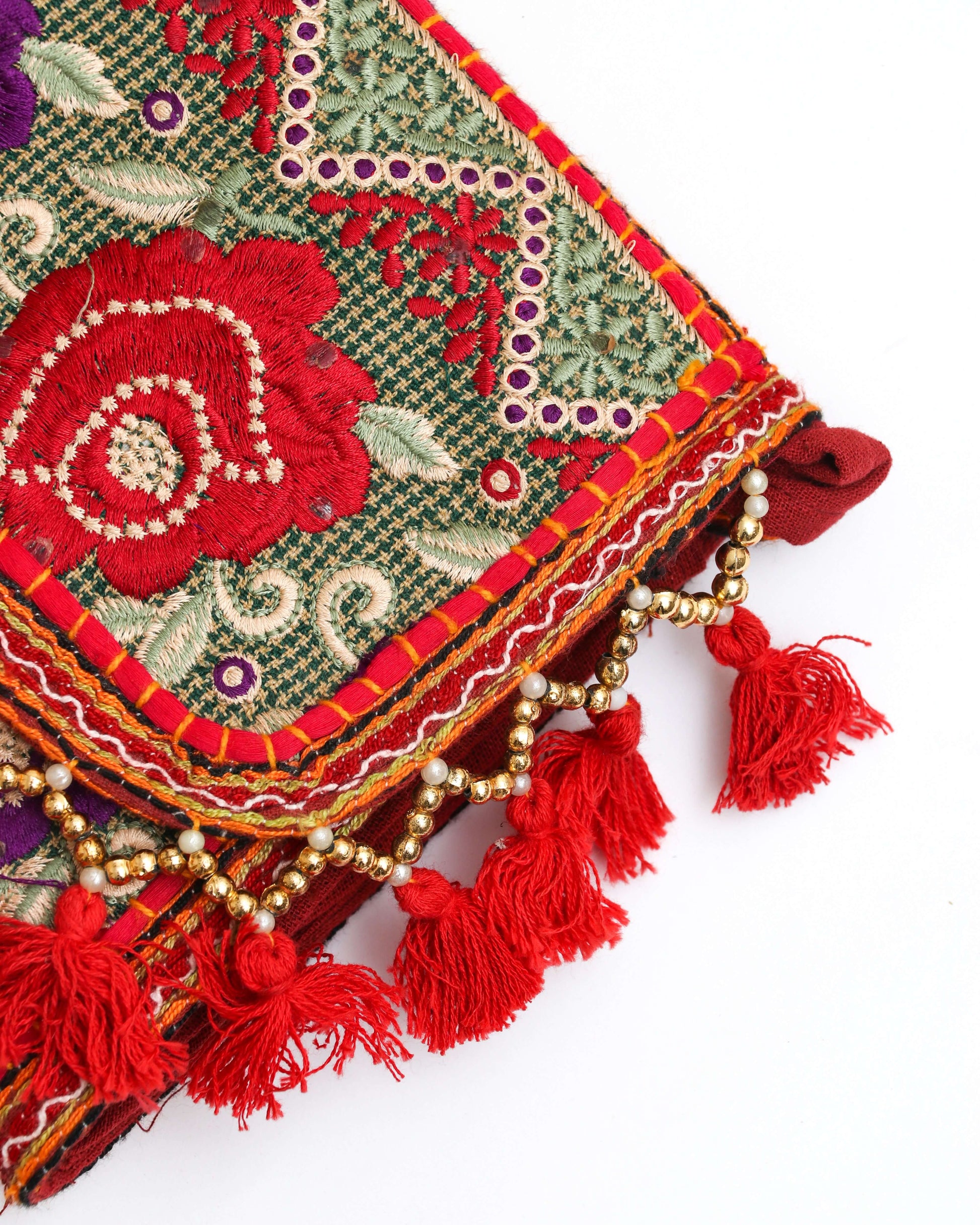 Red Handmade Embroidered purse with strap