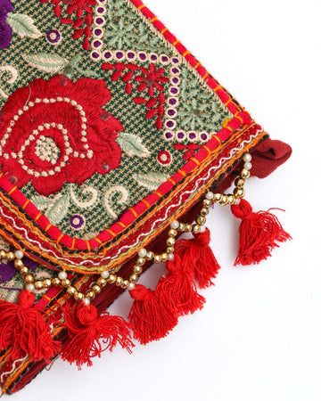 Red Handmade Embroidered purse with strap
