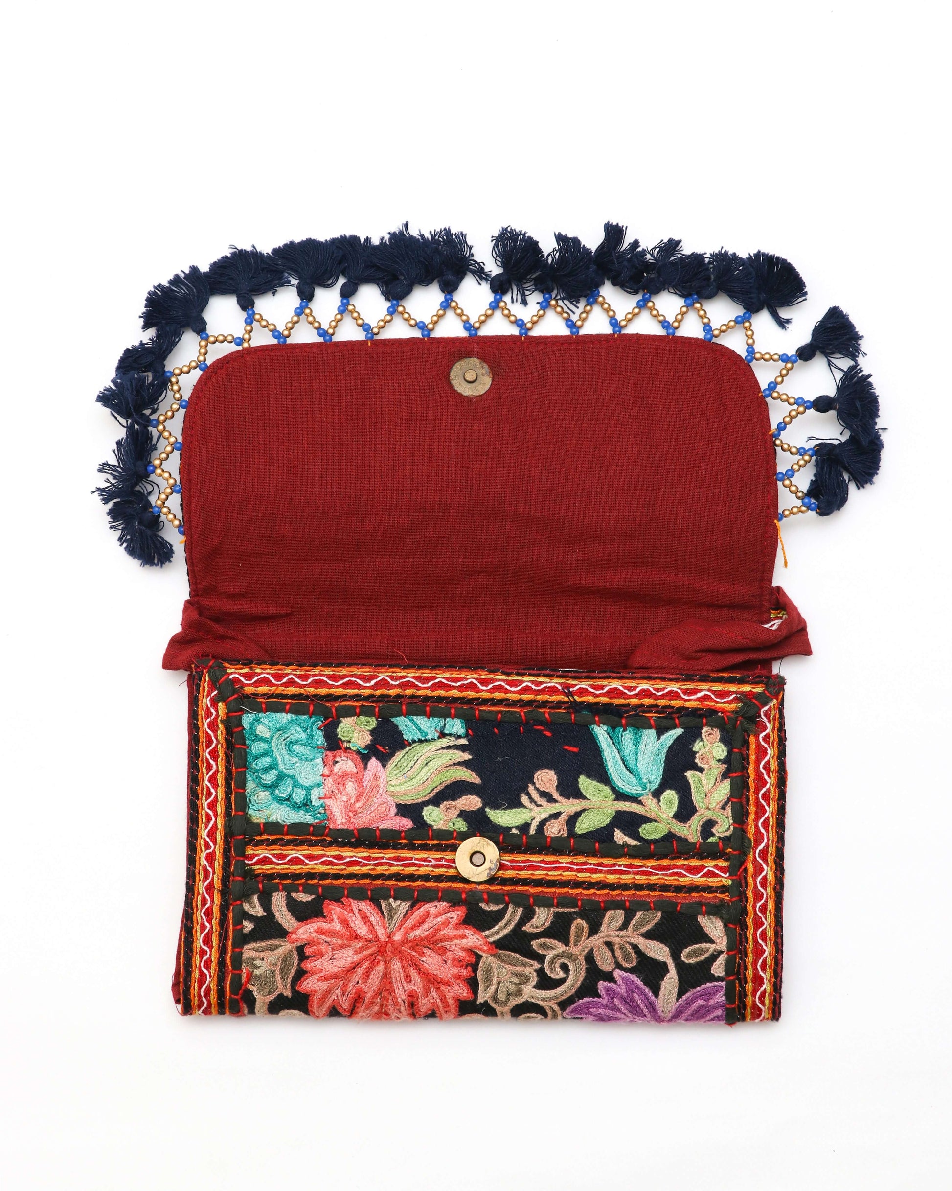 marun color Handmade Embroidered open purse with strap