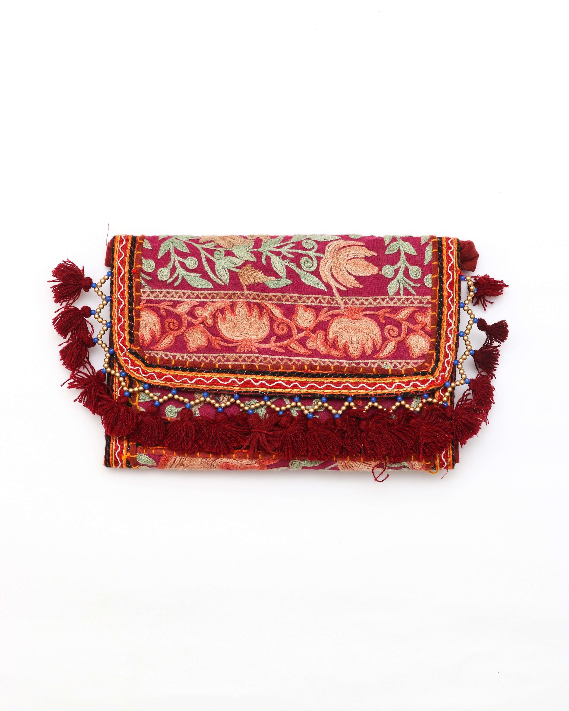Pink color design Handmade Embroidered purse with strap