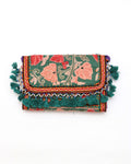green color design Handmade Embroidered purse with strap