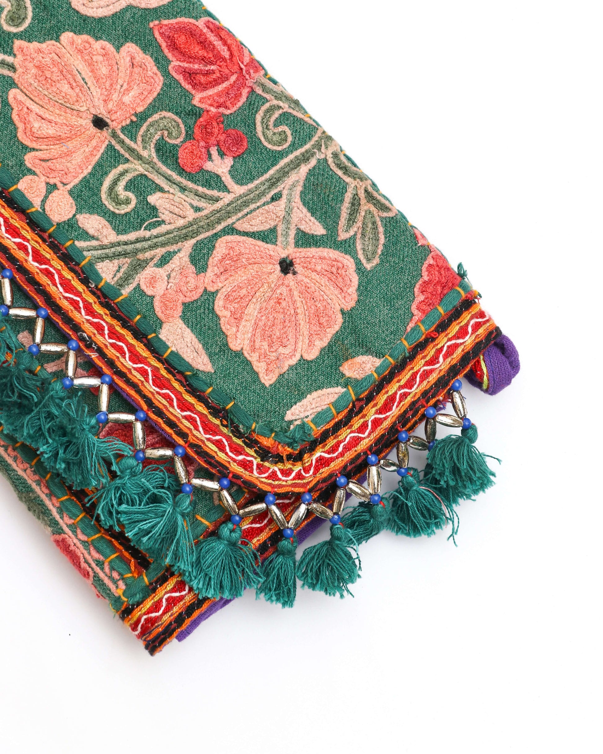 Green Handmade Embroidered purse with strap