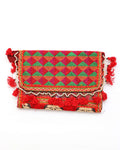 Red Design Handmade Embroidered purse with strap