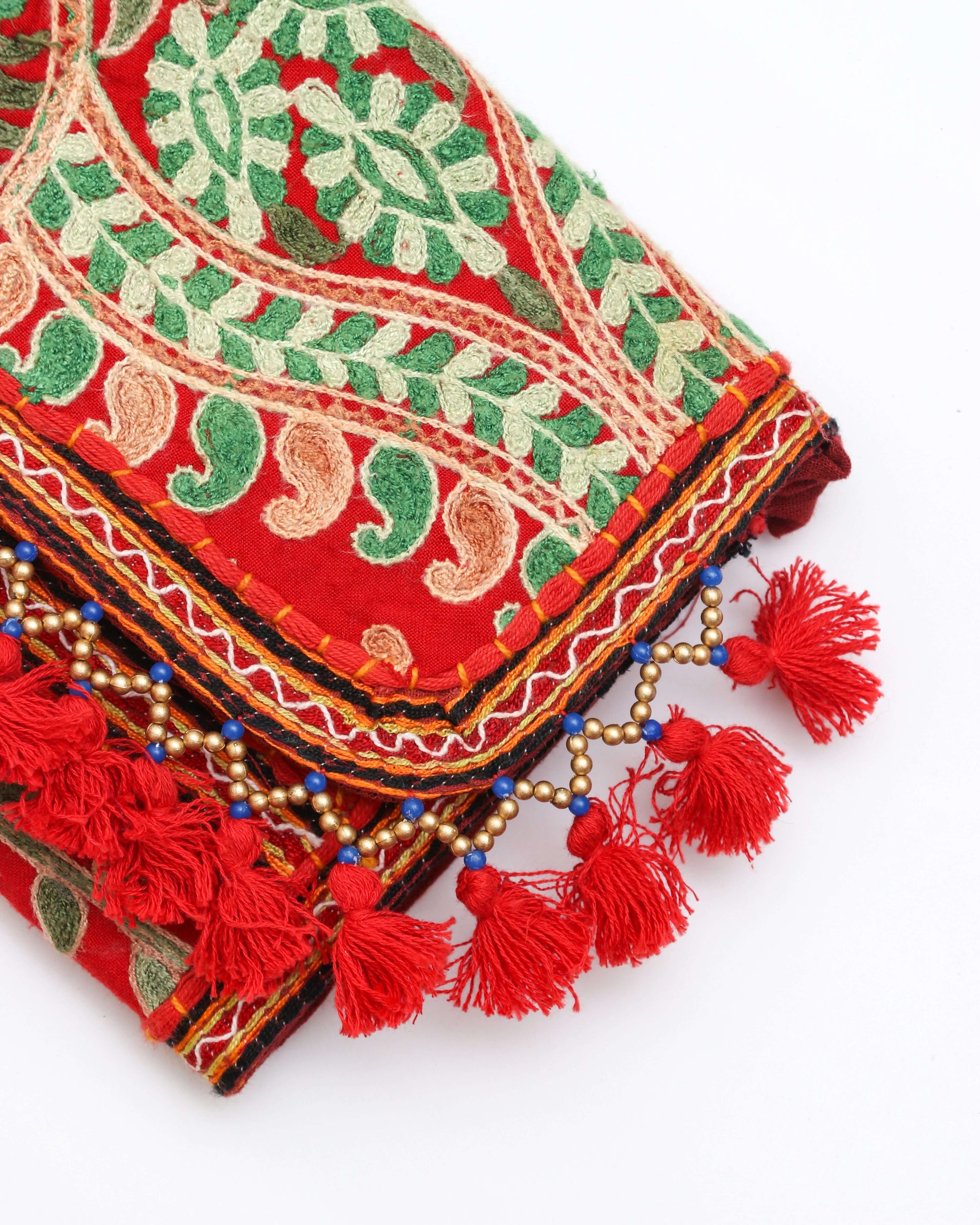 red Handmade Embroidered purse with strap one side photo