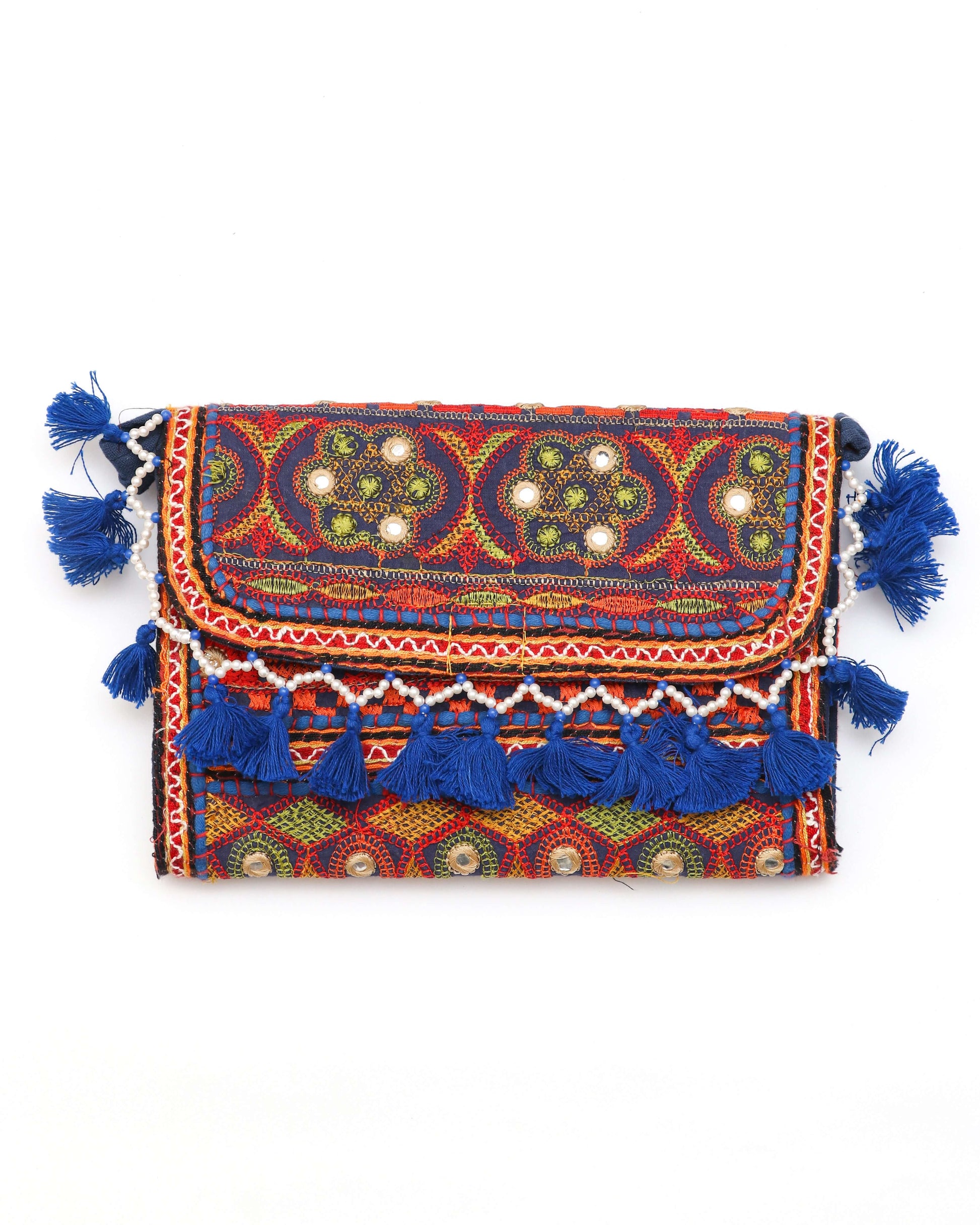 Blue color design Handmade Embroidered purse with strap