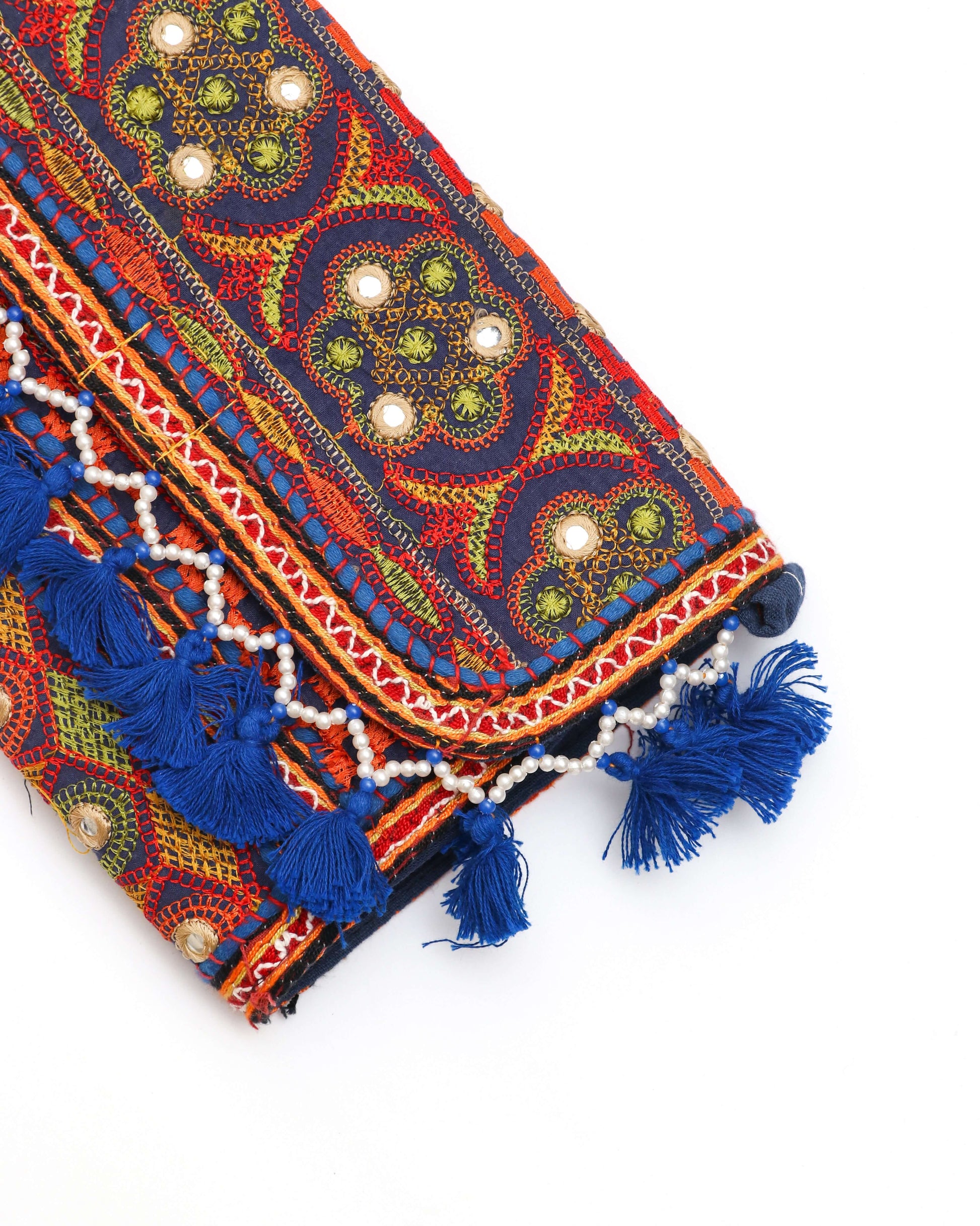 Blue Handmade Embroidered purse with strap