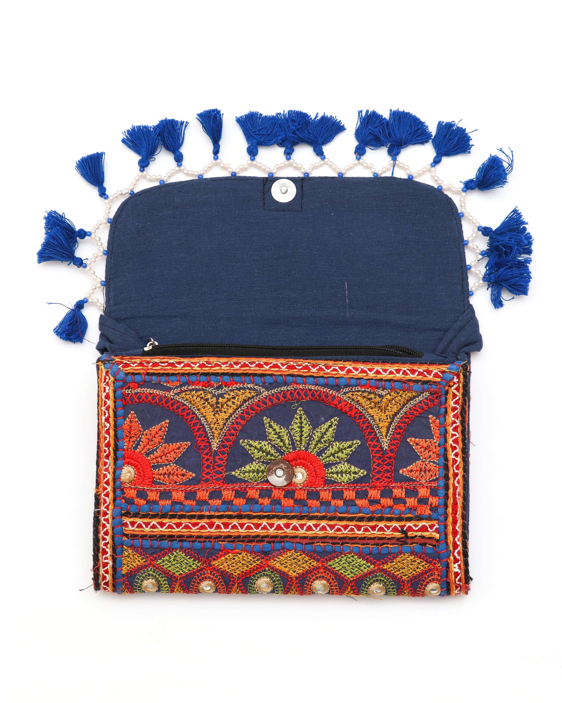 Blue color design Handmade Embroidered purse with strap