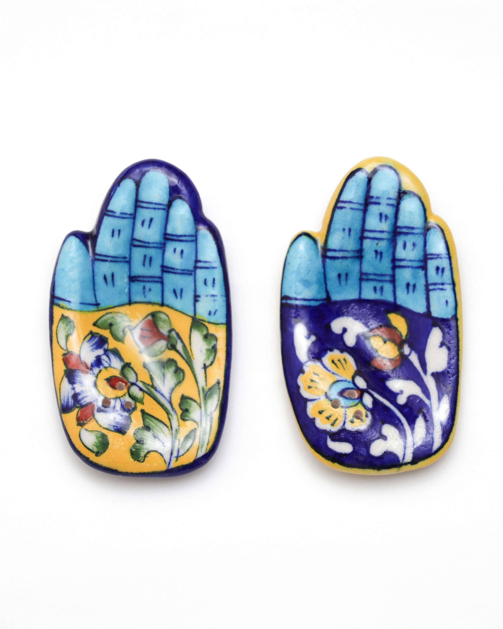 Blue and yellow design Ceramic hand incense holder