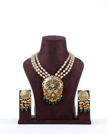 Pearl Necklace with Laxmi Pendant (Peach)