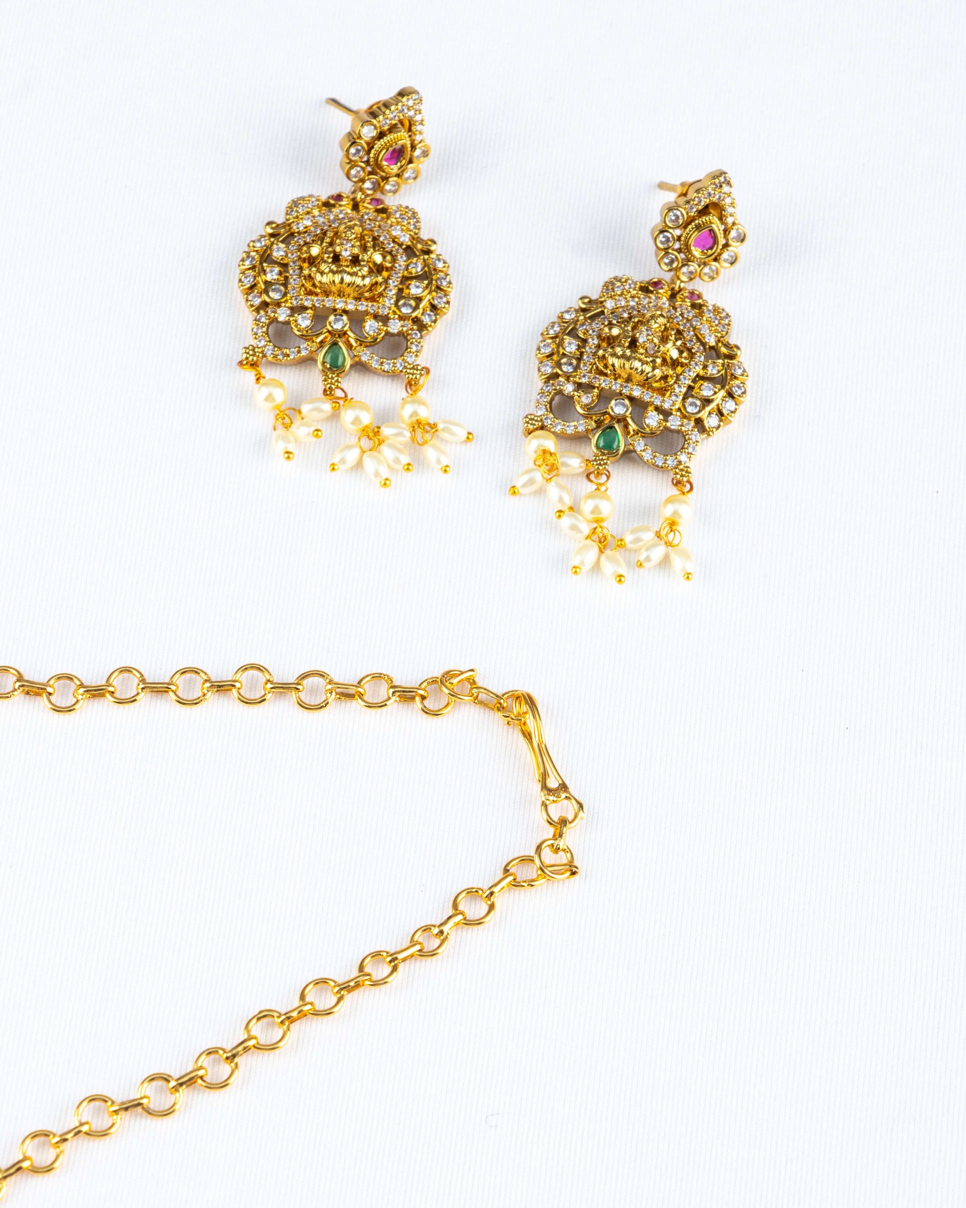 Multi-Strand Choker Set of earrings with gold plated chain