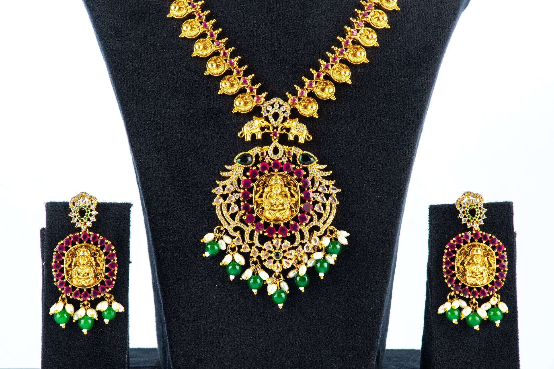 South Indian Goddess Laxmi pendant set with Earrings set