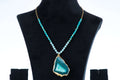 Half beaded blue agate necklace
