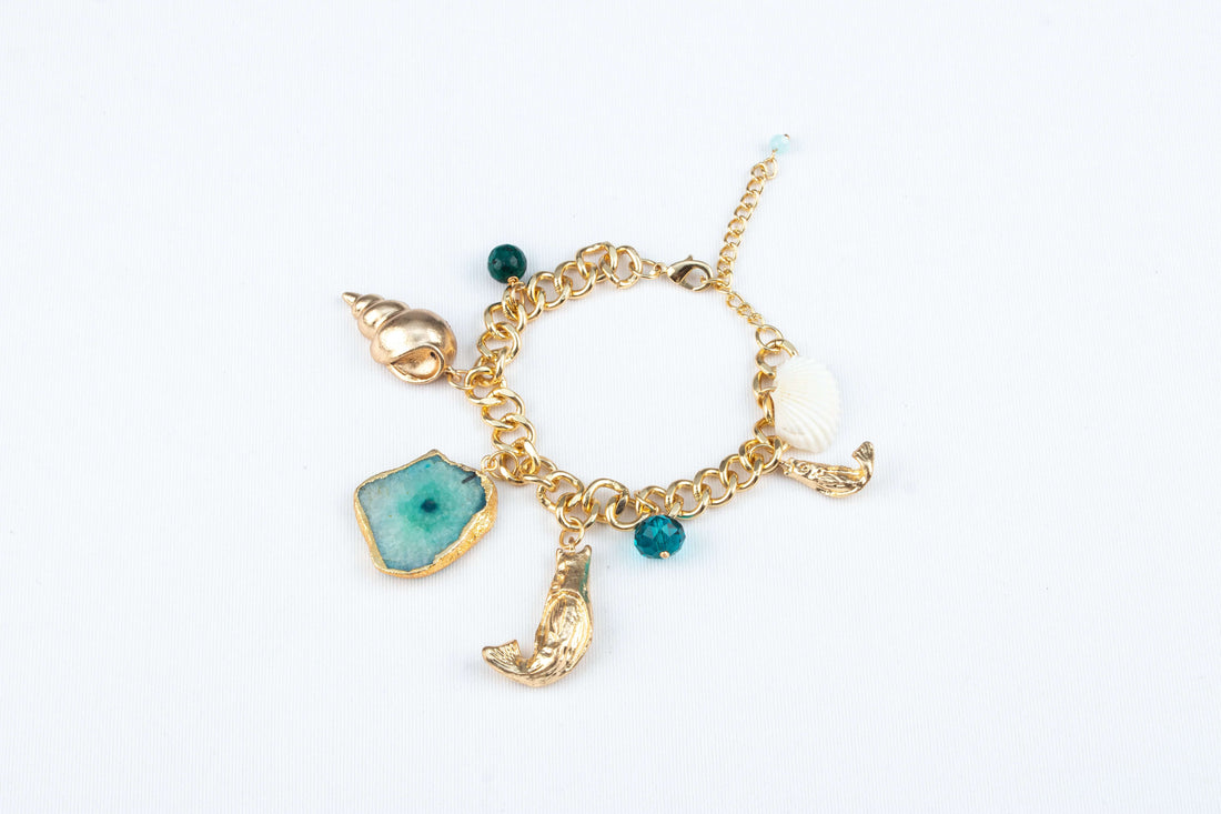 Chunky agate stone and charm bracelet