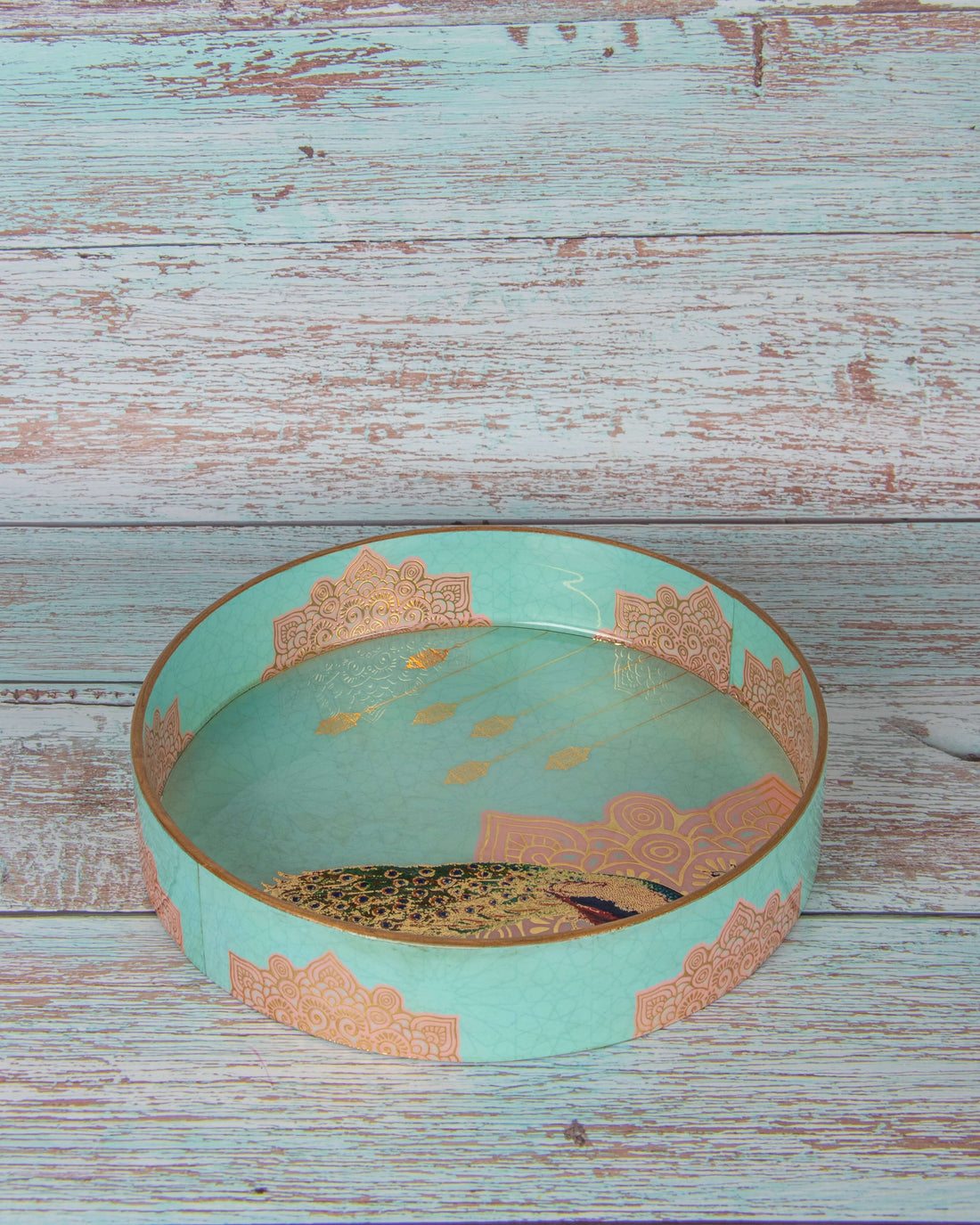 Peacock Tray with colorful decorative design