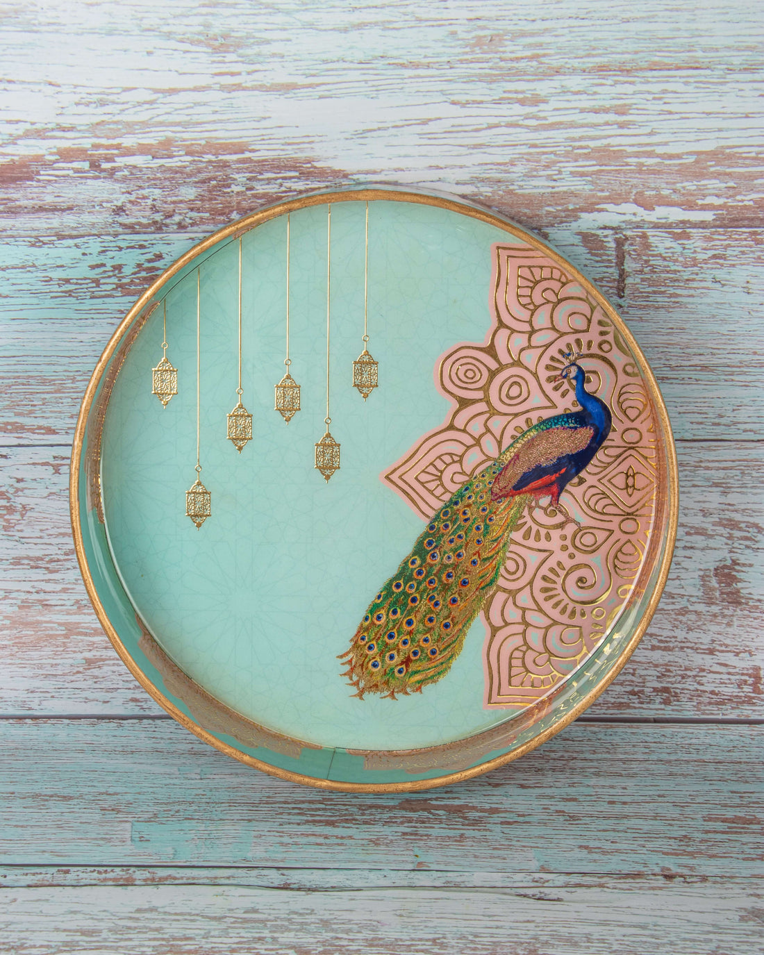 Peacock Tray with colorful decorative design