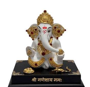 4.5-Inch Gold Plated Lord Jewelry Ganesha Idol with White Color for Home Decor and Gifting