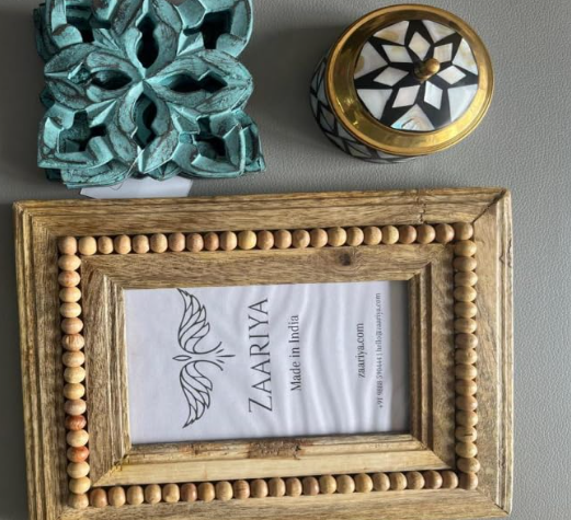 Mango Wood Photo Frame, Mother of Pearl & Brass Trinket Box & Distressed Finish Coaster