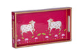pink Wooden Pichwai Cow Tray with traditional design