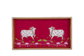 Pink Wooden Pichwai Cow Tray with traditional design