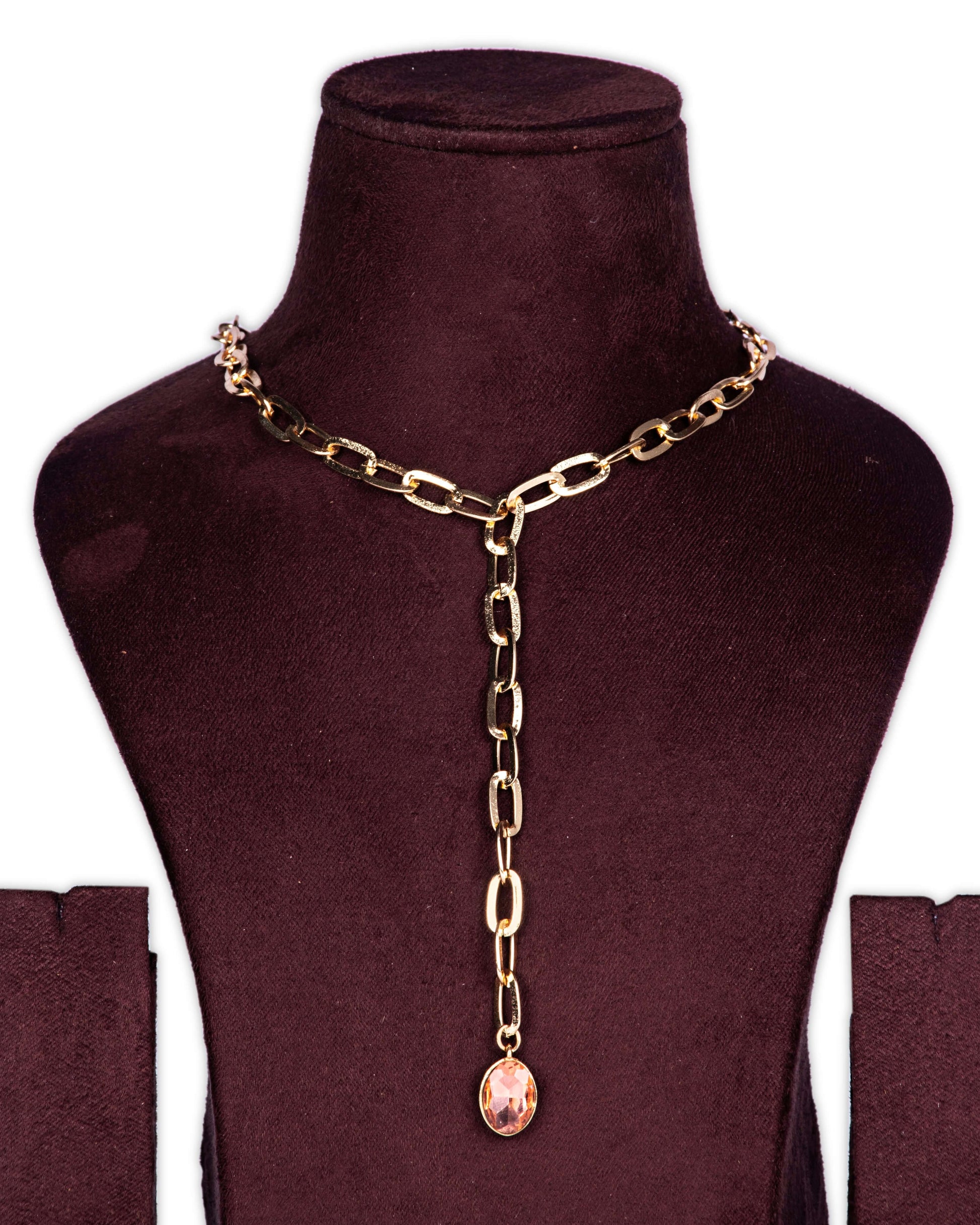 Swarovski Crystal Large Drop Y Statement red Necklace with Fine Brass Metal Chain