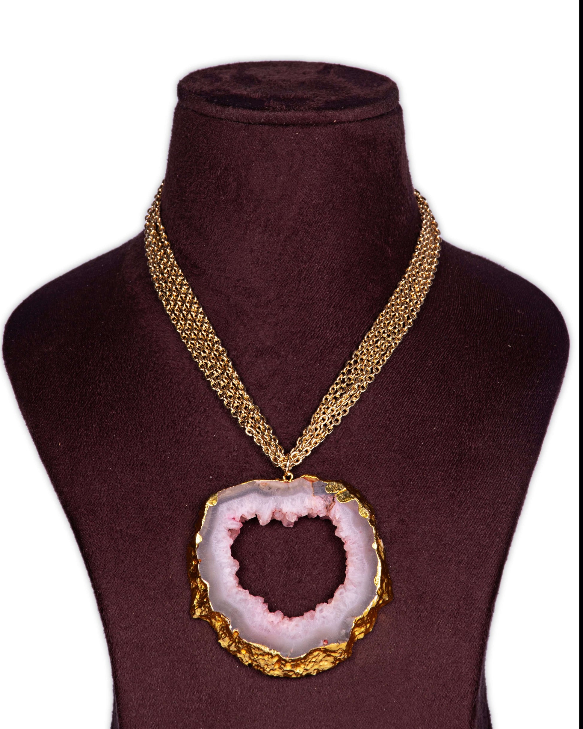 Rose Quartz Large Semi Precious Statement Necklace on show piece