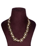 10 Circular Crystal Bead Handwrapped Statement Necklace in Brown/Beige Combination on the showcase