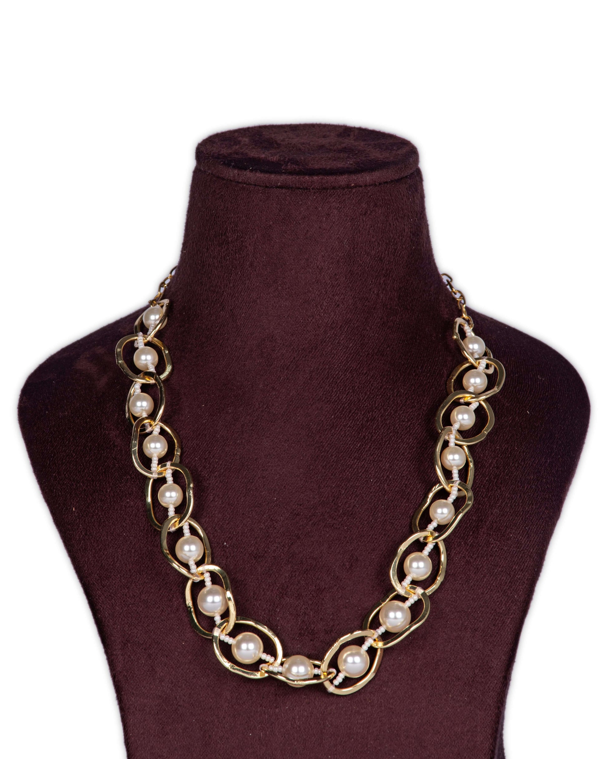 10 Circular Crystal Bead Handwrapped Statement Necklace in Brown/Beige Combination on the showcase