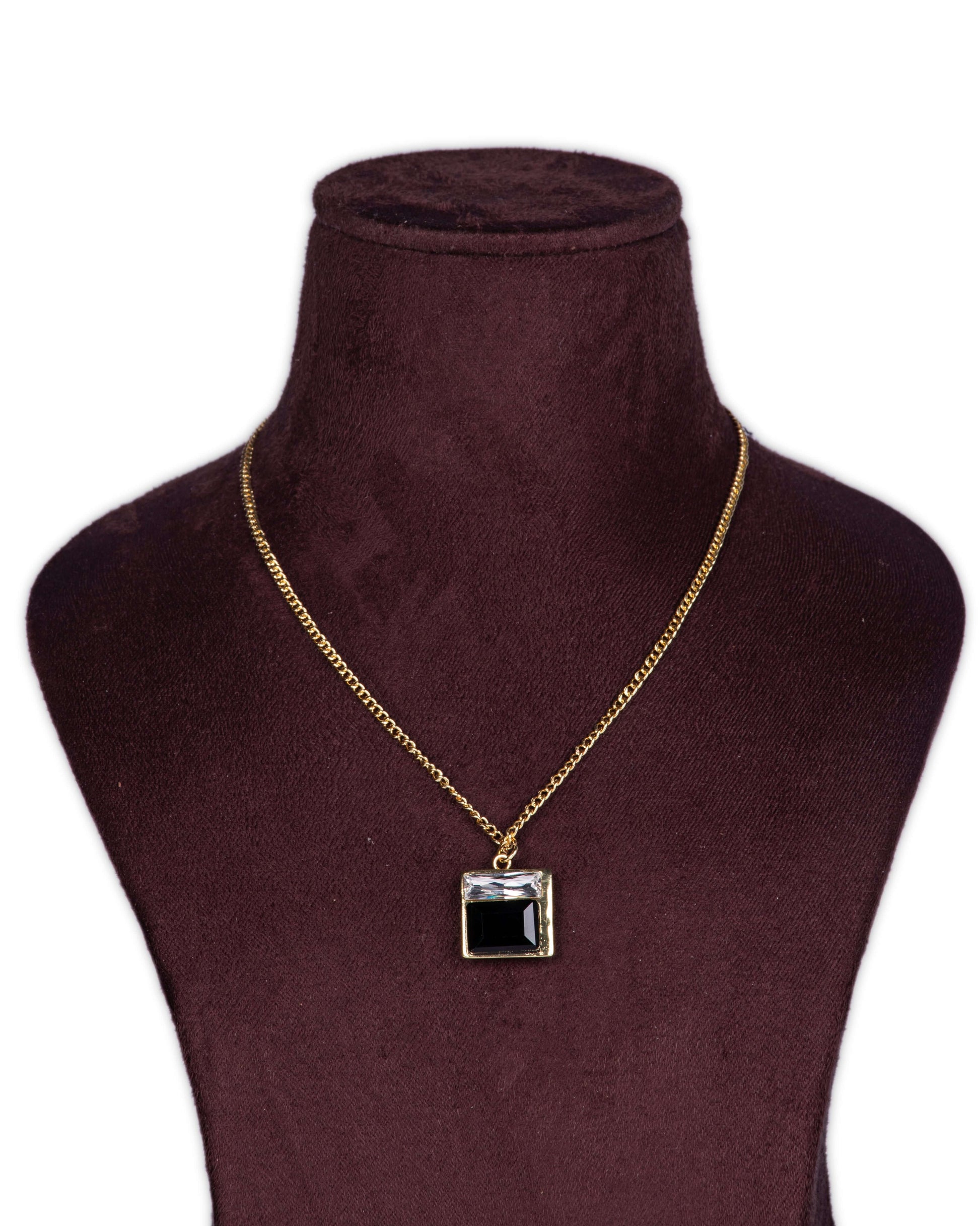 Crystal Brass 2 Stone Pendant Necklace with Fine Brass Metal chain
