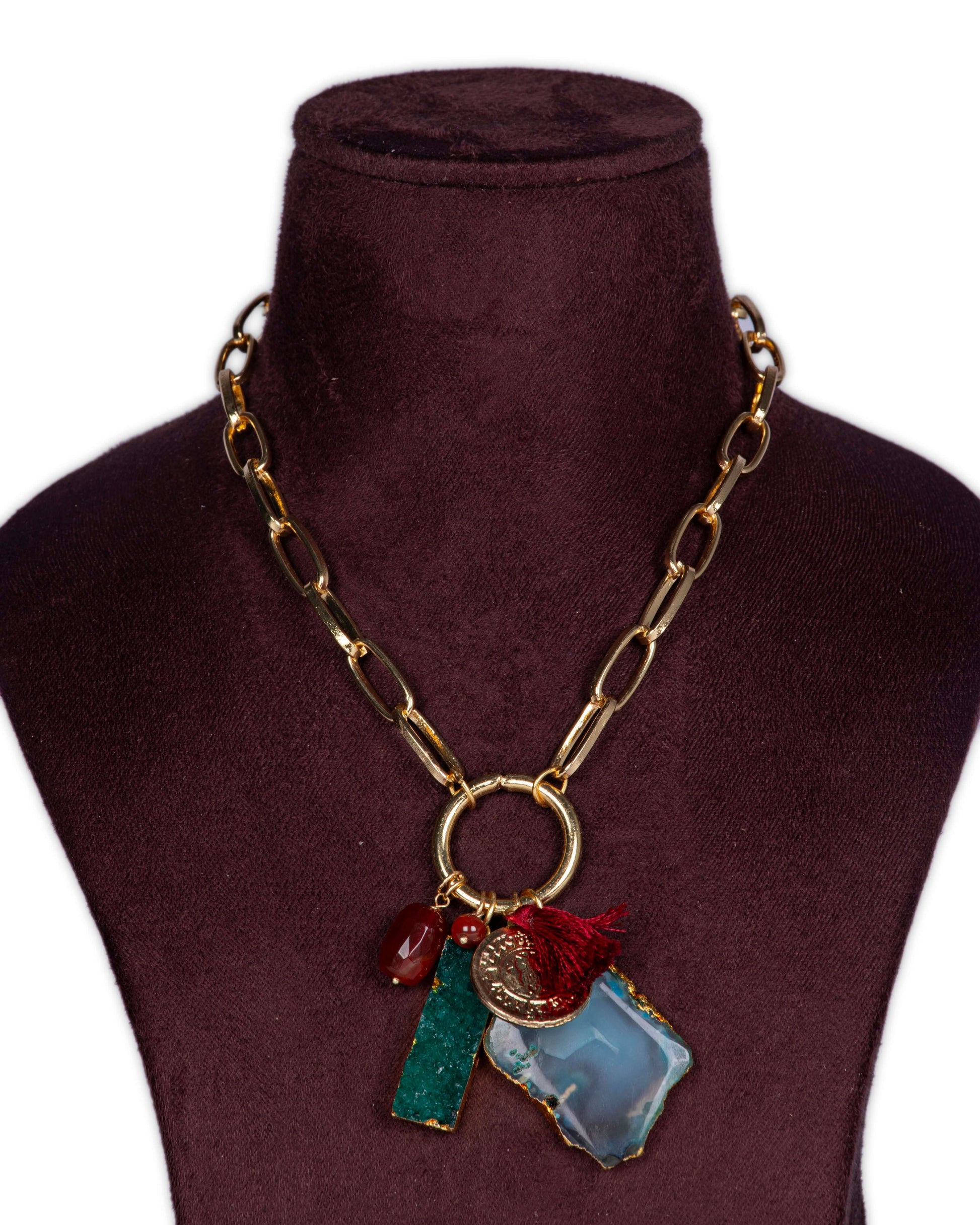 Agate Trio Pendant Necklace on the gold plated chain