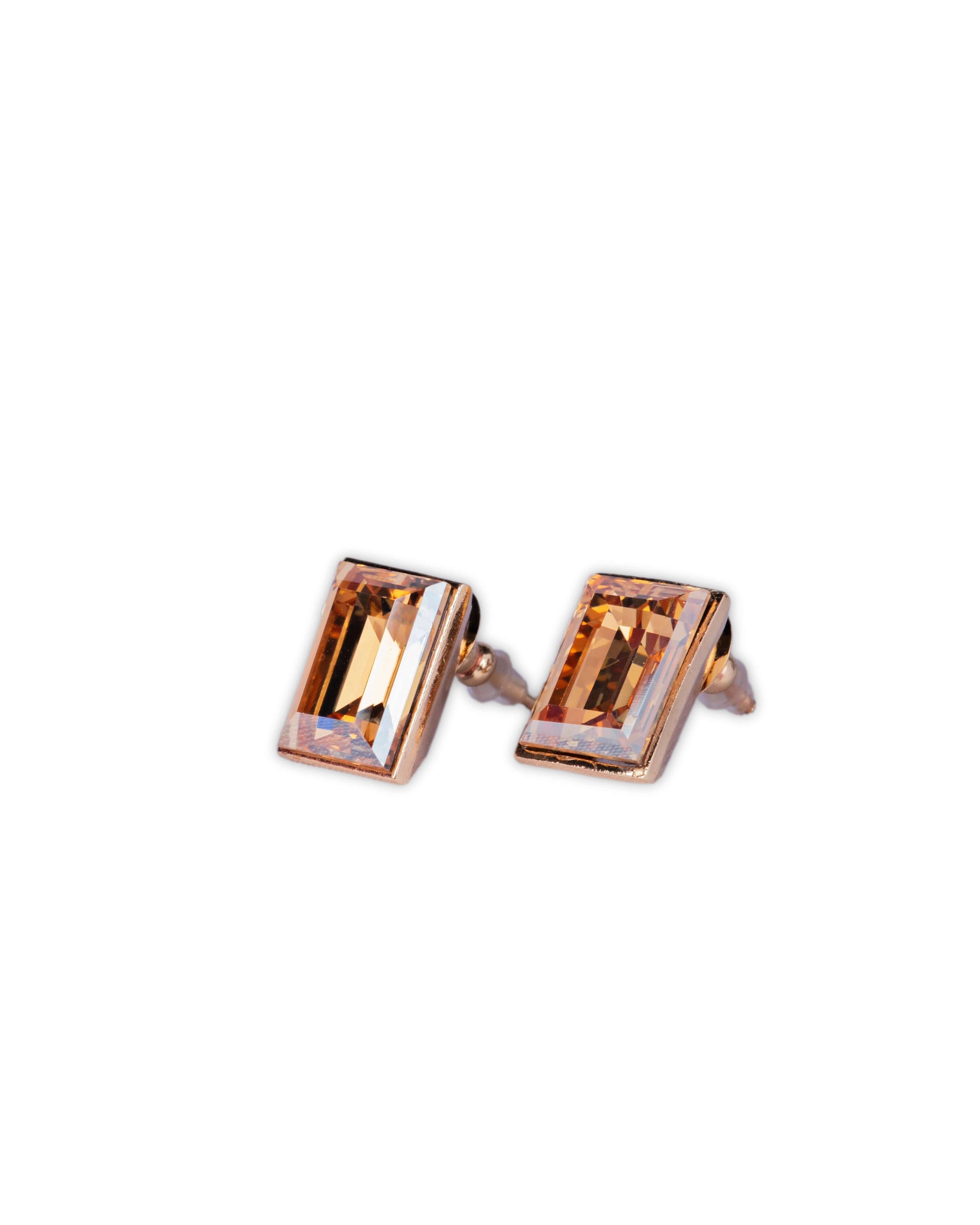 2 Stone Swarovski Crystal Brass Metal Stud Earring in Lt Gold Metal Finish