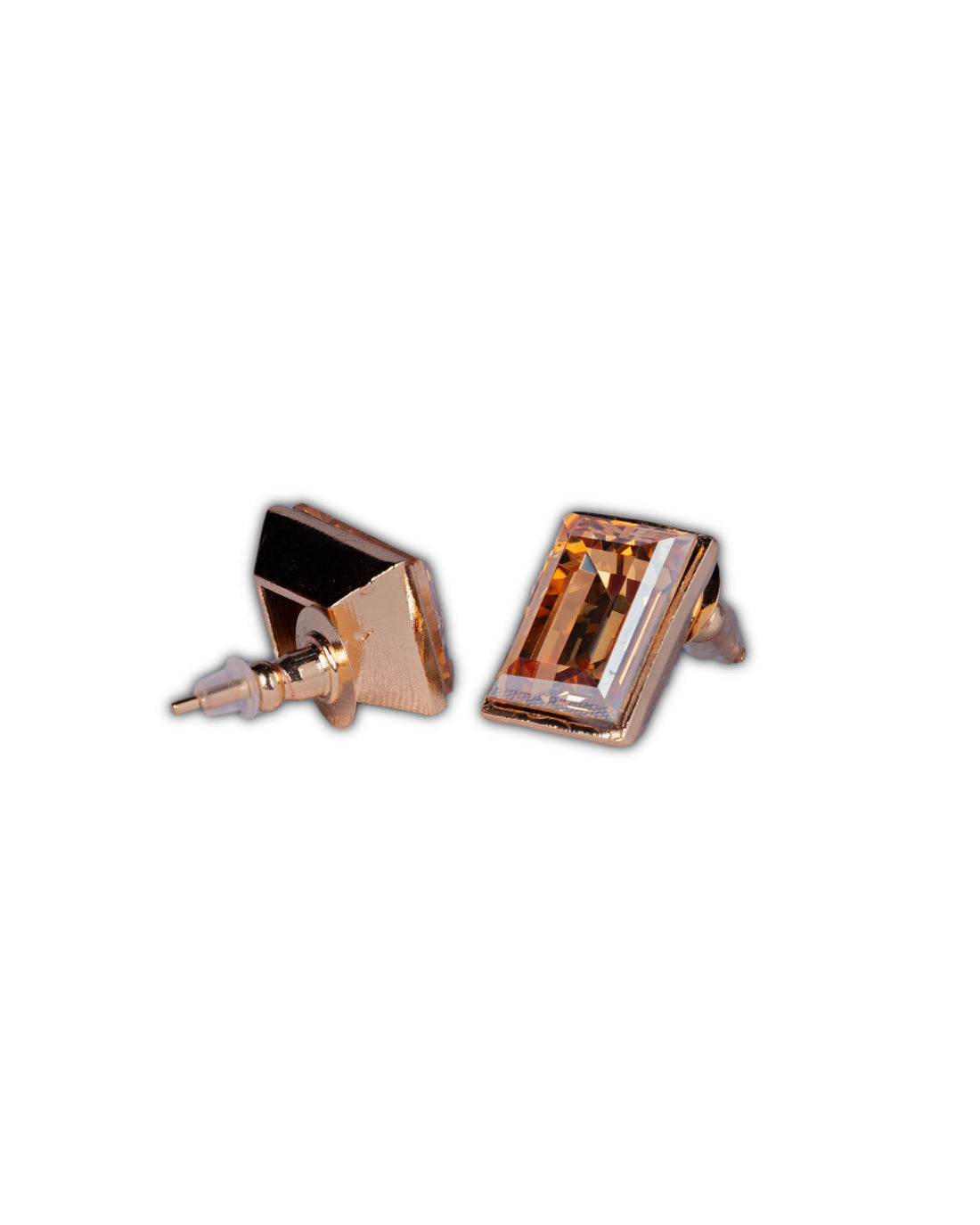 2 Stone Swarovski Crystal Brass Metal Stud Earring in Lt Gold Metal Finish