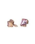 2 Stone Swarovski Crystal Elements SQ Rose Gold Stud Earring in Lt Gold Finish on the white background