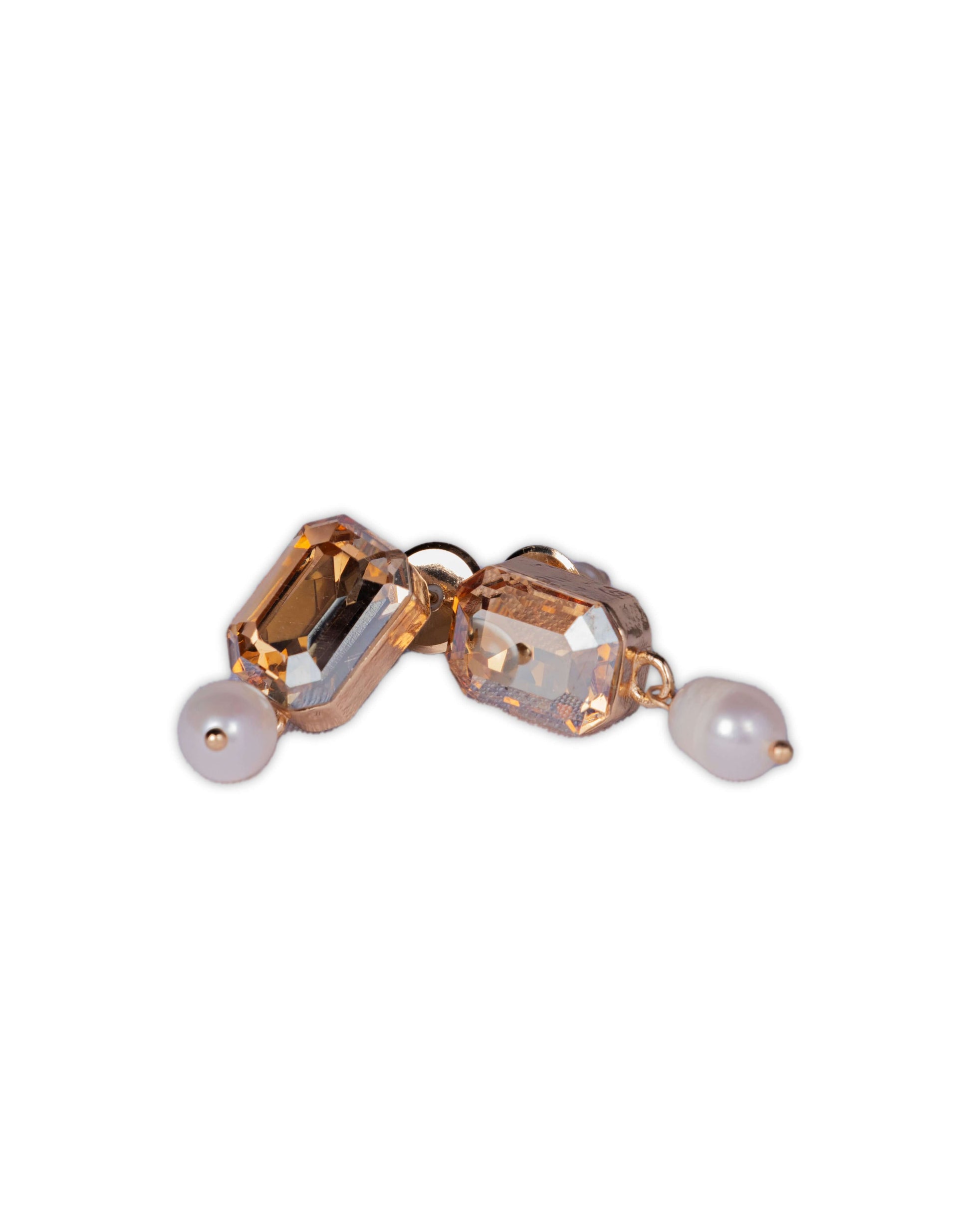 2 Stone Swarovski Crystal Stud Earring with Pearl Drop