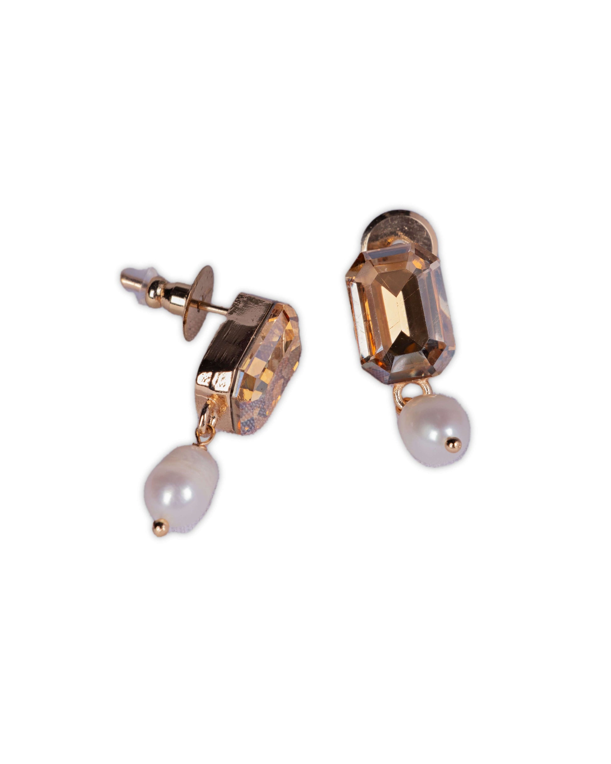 2 Stone Crystal Stud Earring with Pearl Drop